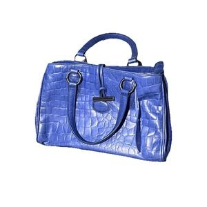 Charles Jourdan Blue Croc Embossed Genuine Leather Satchel Handbag Vintage